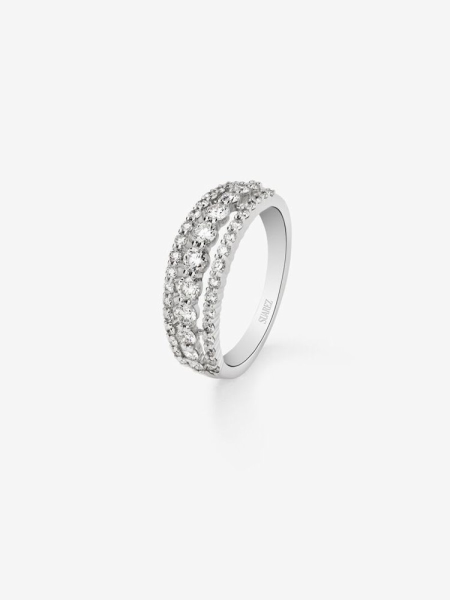 Joyeria Joyería Suárez Anillos Con Diamantes | Anillo Triple De Oro Blanco De 18K De Diamantes