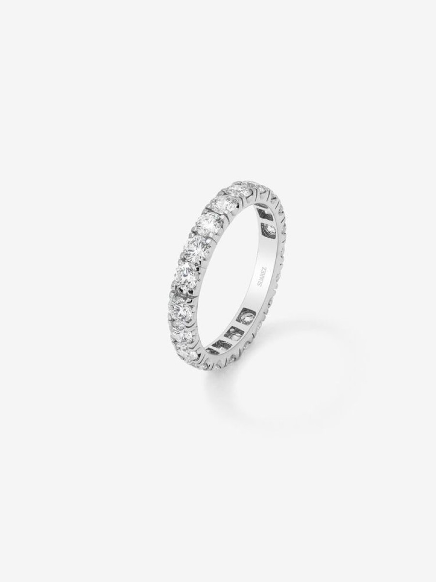 Joyeria Joyería Suárez Anillos Con Diamantes | Anillo Alianza Entera De Compromiso De Oro Blanco De 18K Con Diamantes En Garra