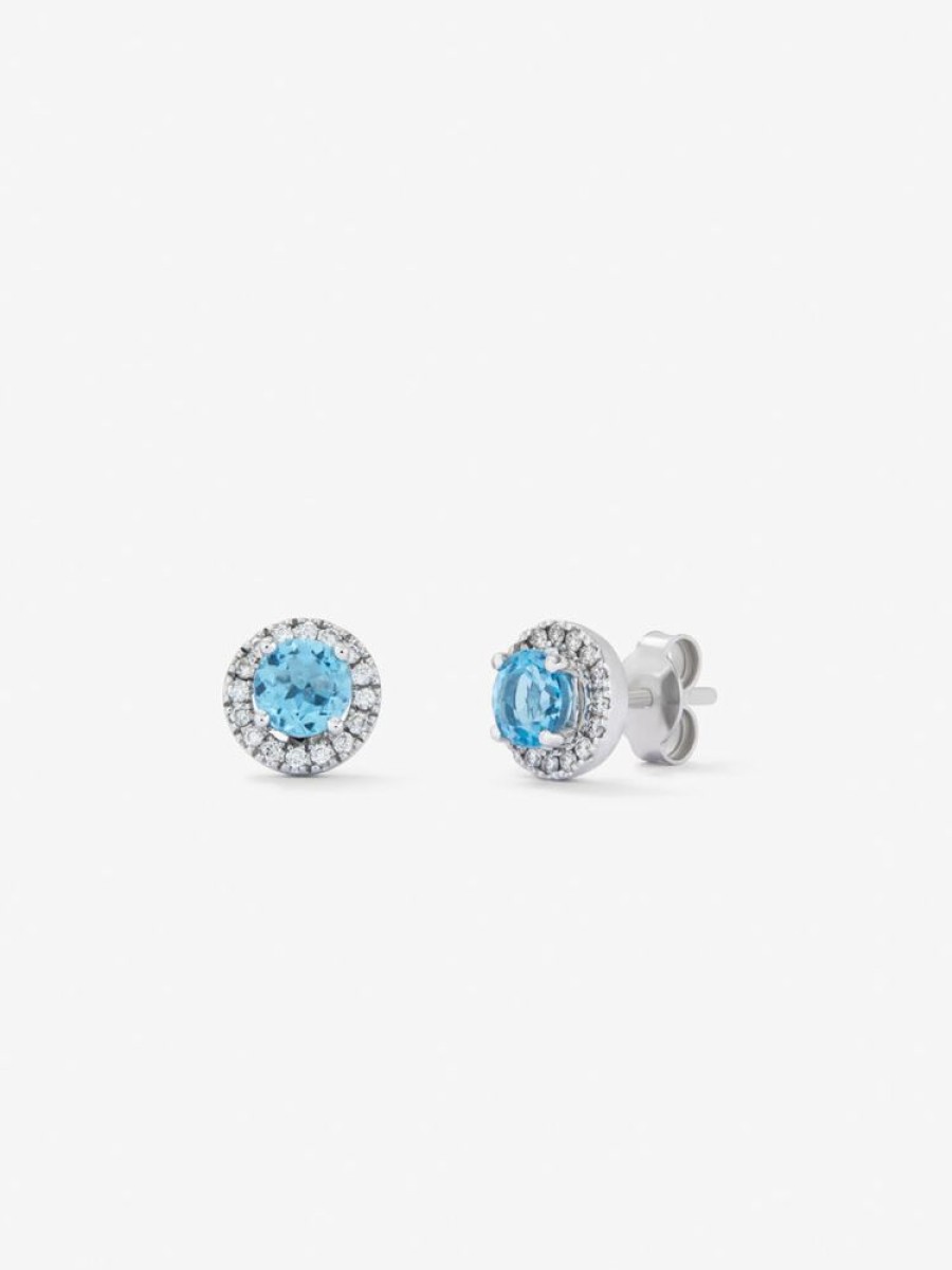 Joyeria Joyería Suárez Pendientes De Oro | Pendientes De Boton De Oro Blanco De 18K Con Topacio Y Diamante