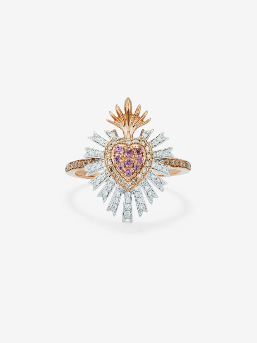 Joyeria Joyería Suárez Anillos Con Zafiros | Anillo Corazon De Oro Rosa De 18K Con Zafiro Y Diamante