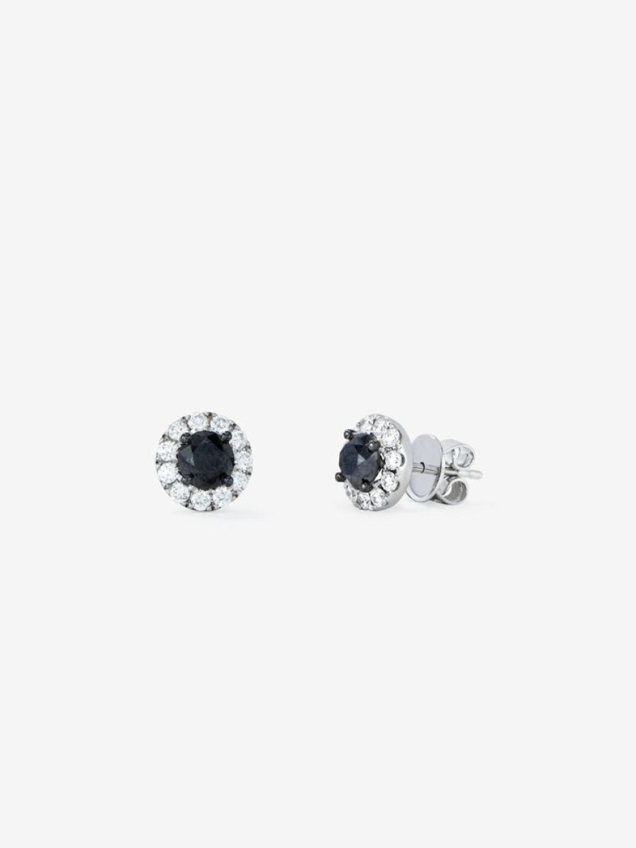 Joyeria Joyería Suárez Pendientes Con Diamantes | Pendientes Orla De Oro Blanco De 18K Con Diamante Negro Y Diamante Blanco