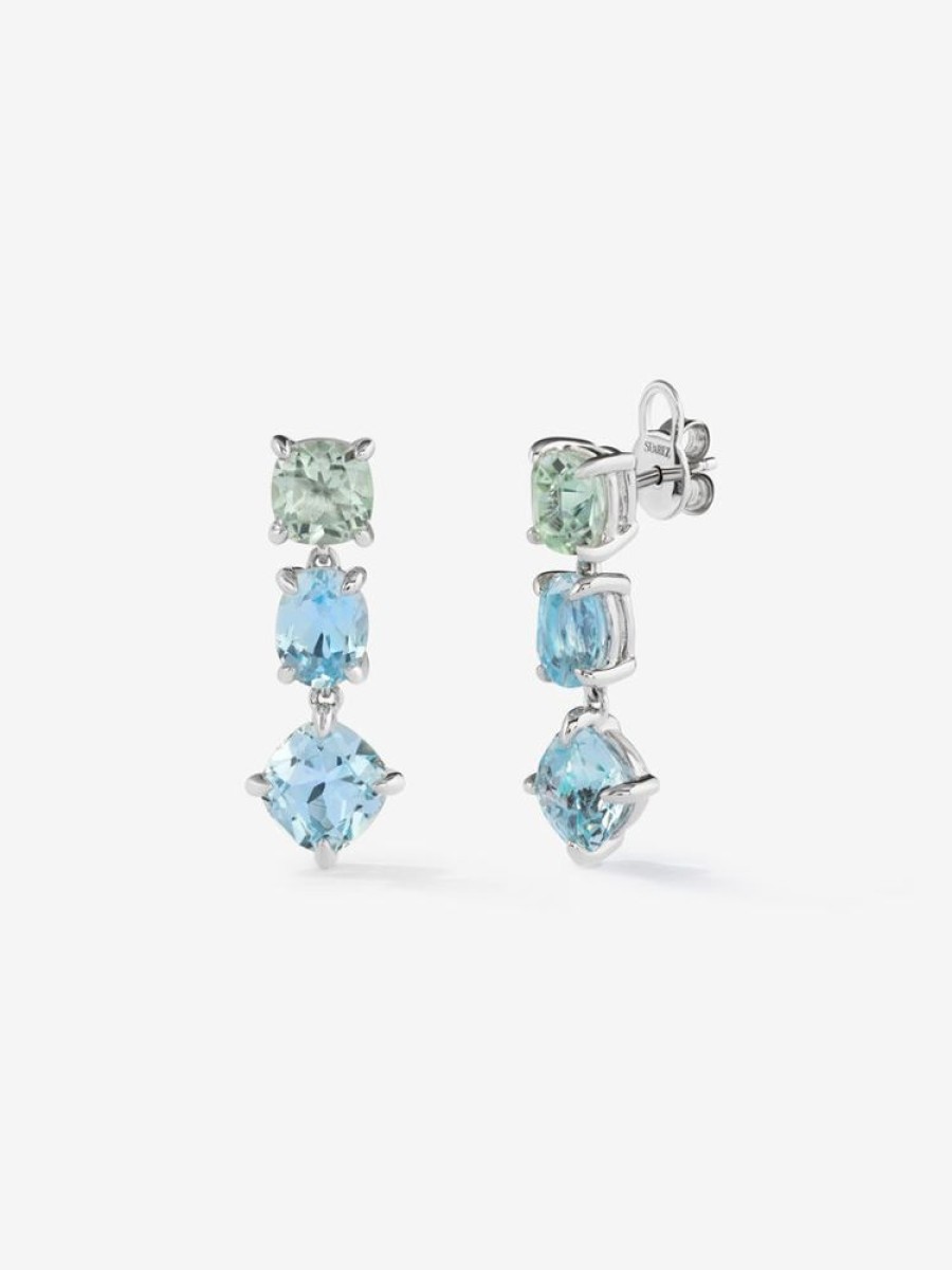 Joyeria Joyería Suárez Pendientes De Plata | Pendientes Largos De Plata 925 Con Amatista Verde Y Topacios