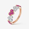 Joyeria Joyería Suárez Anillos Con Diamantes | Anillo Corazones De Oro Rosa Y Oro Blanco De 18Kt Con Zafiros Rosas Y Diamantes