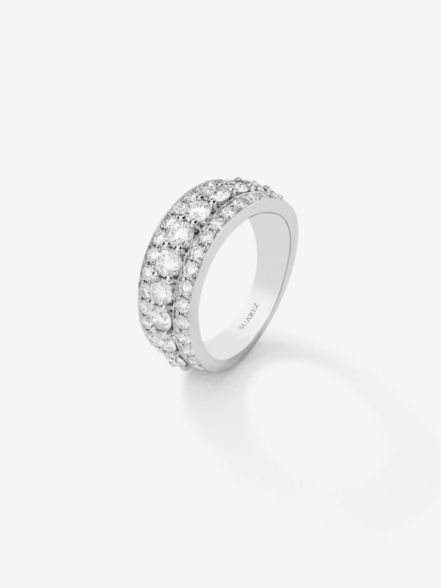 Joyeria Joyería Suárez Anillos Con Diamantes | Anillo Triple De Oro Blanco De 18K De Diamantes