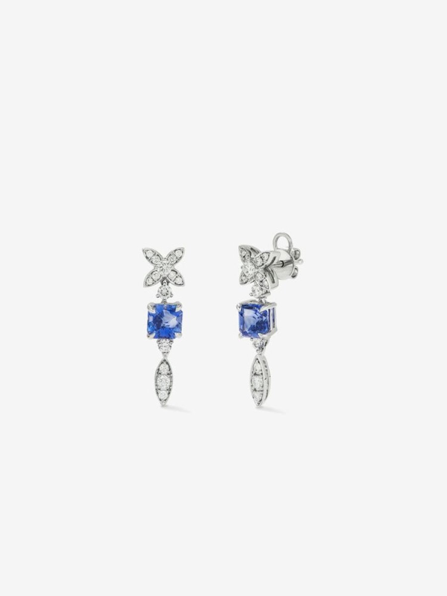 Joyeria Joyería Suárez Pendientes Con Diamantes | Pendientes De Oro Blanco De 18K Con Zafiros Azules En Talla Octogonal De 3,02 Cts Y Diamantes Blancos En Talla Brillante 0,53 Cts