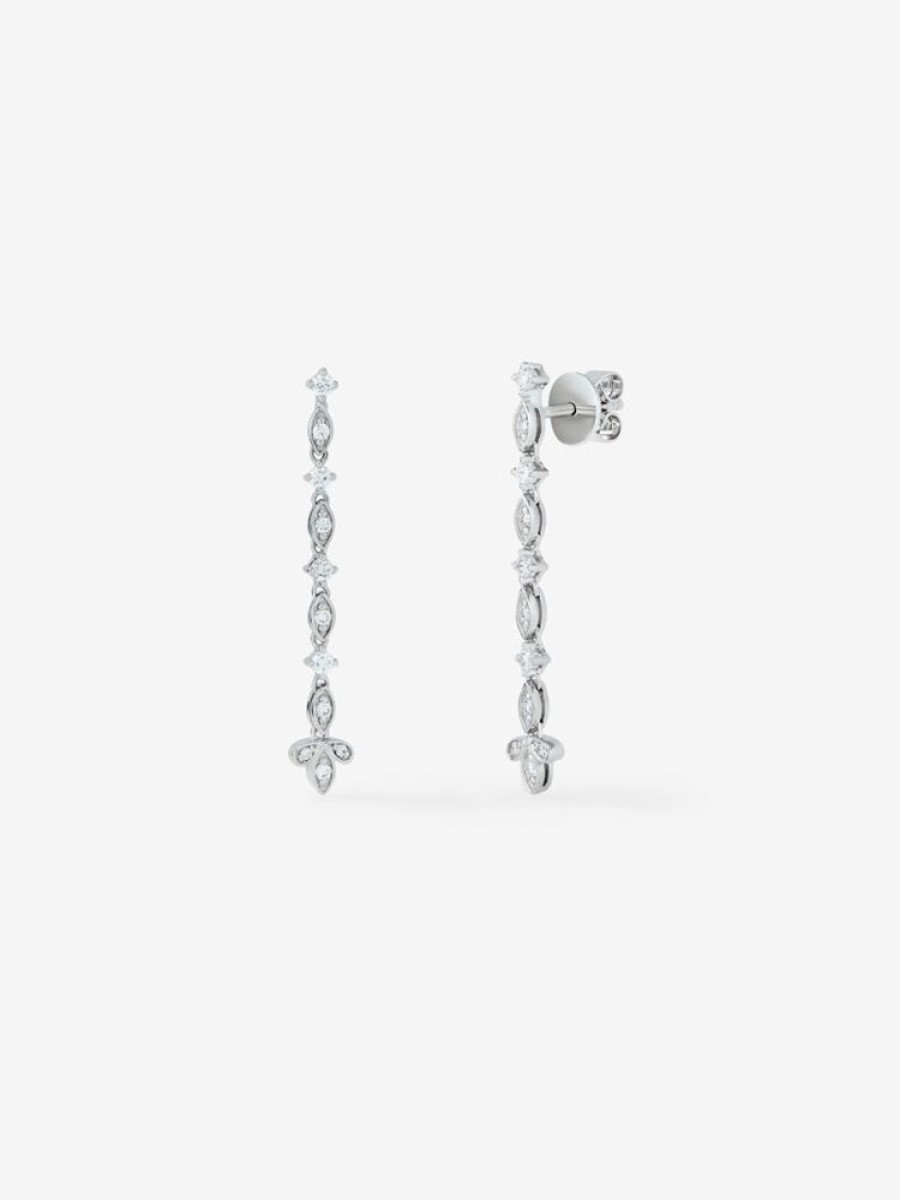 Joyeria Joyería Suárez Pendientes Con Diamantes | Pendientes Colgante Largo De Oro Blanco De 18K Y Diamante