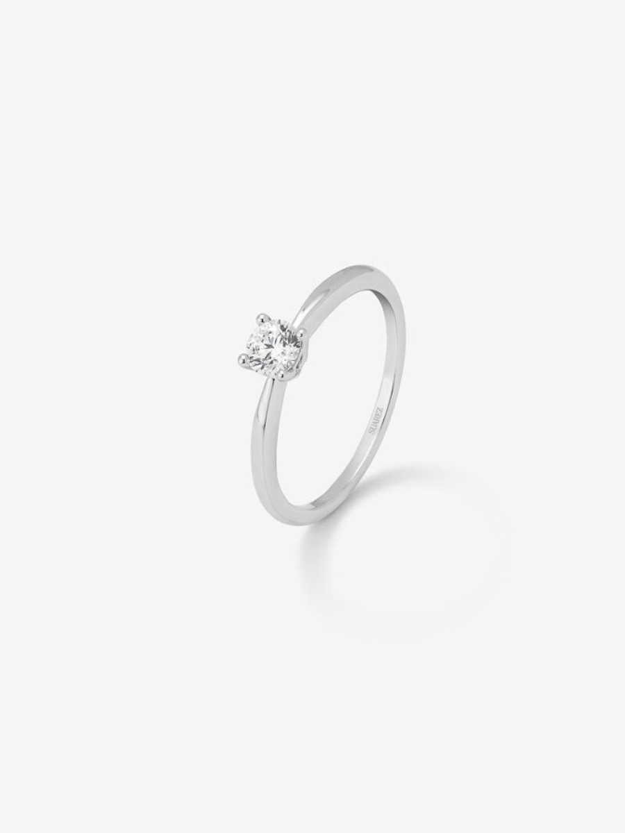 Joyeria Joyería Suárez Anillos Con Diamantes | Anillo Solitario De Compromiso De Oro Blanco De 18K Con Diamante