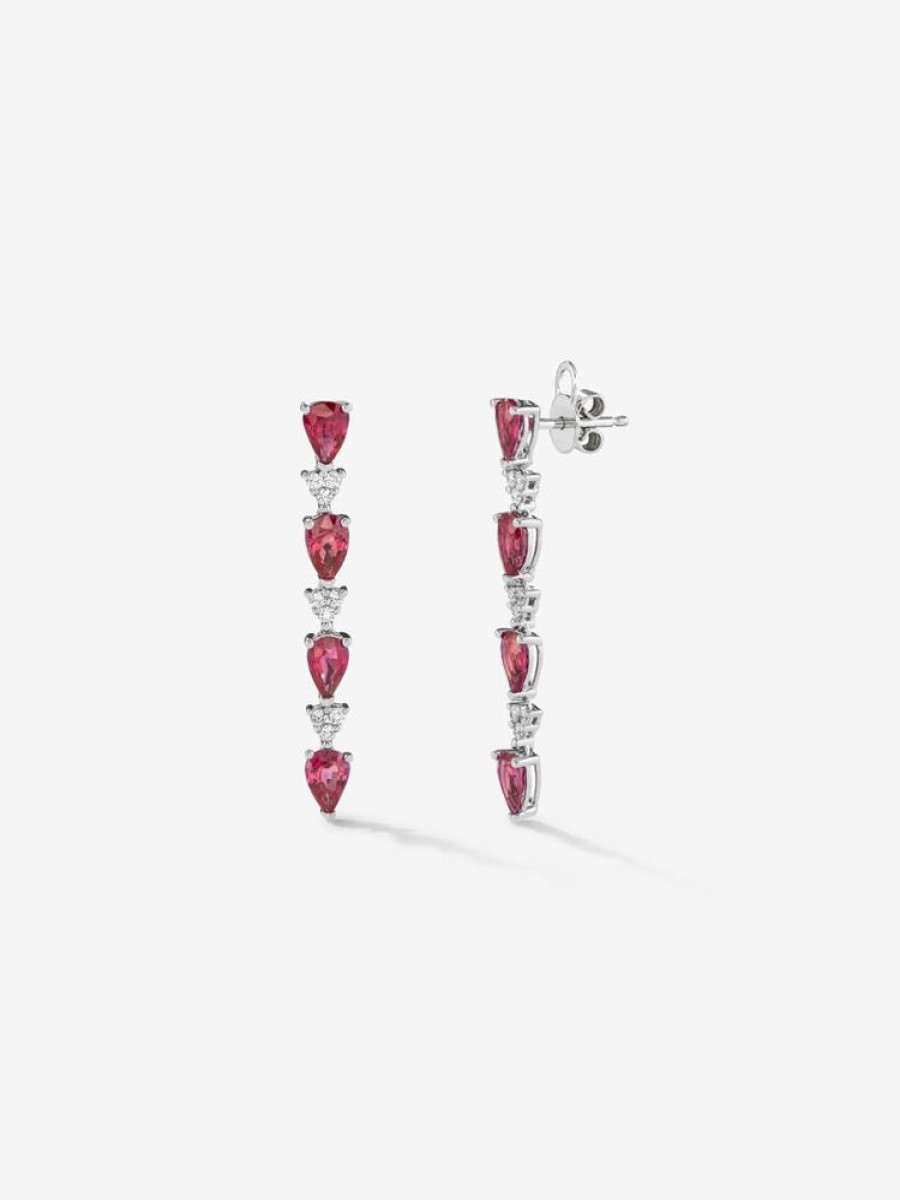 Joyeria Joyería Suárez Pendientes Con Diamantes | Pendientes De Oro Blanco De 18K Con Rubies Rojos En Talla Pera De 3,68 Cts Y Diamantes Blancos En Talla Brillante De 0,26 Cts