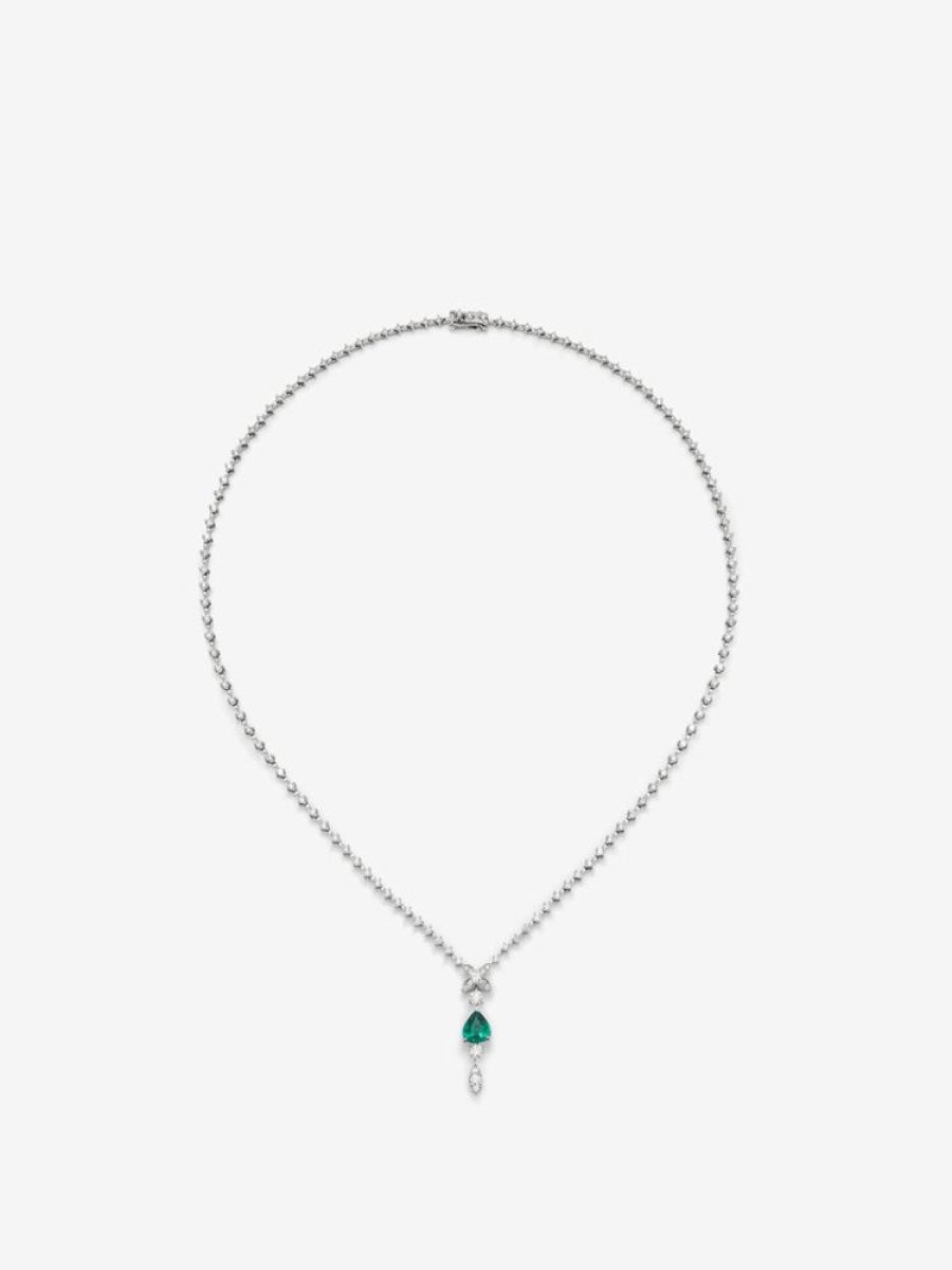 Joyeria Joyería Suárez Collares Con Diamantes | Collar De Oro Blanco De 18K Con Esmeralda Verde En Talla Pera De 0,73 Cts Y Diamantes Blancos En Talla Brillante De 2,35 Cts