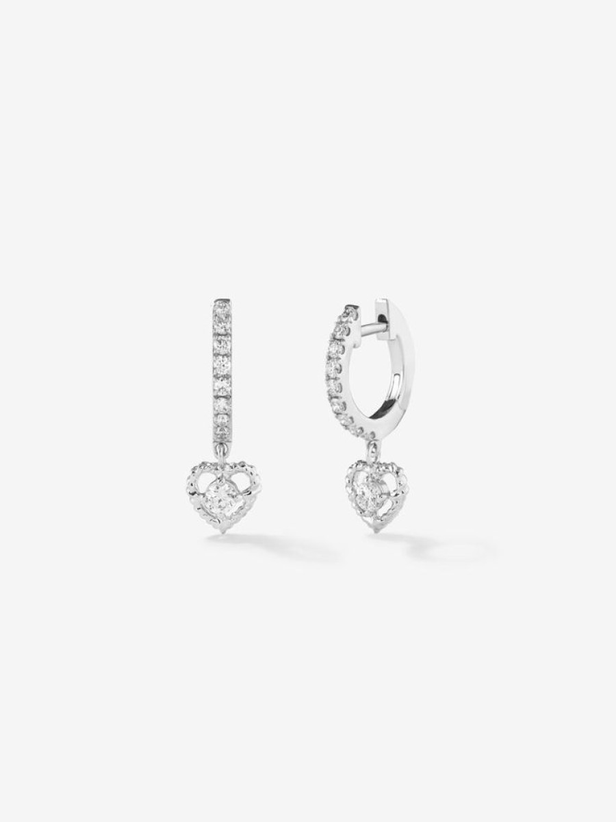 Joyeria Joyería Suárez Pendientes Con Diamantes | Pendientes Con Forma De Corazon De Oro Blanco De 18Kt Con Diamantes