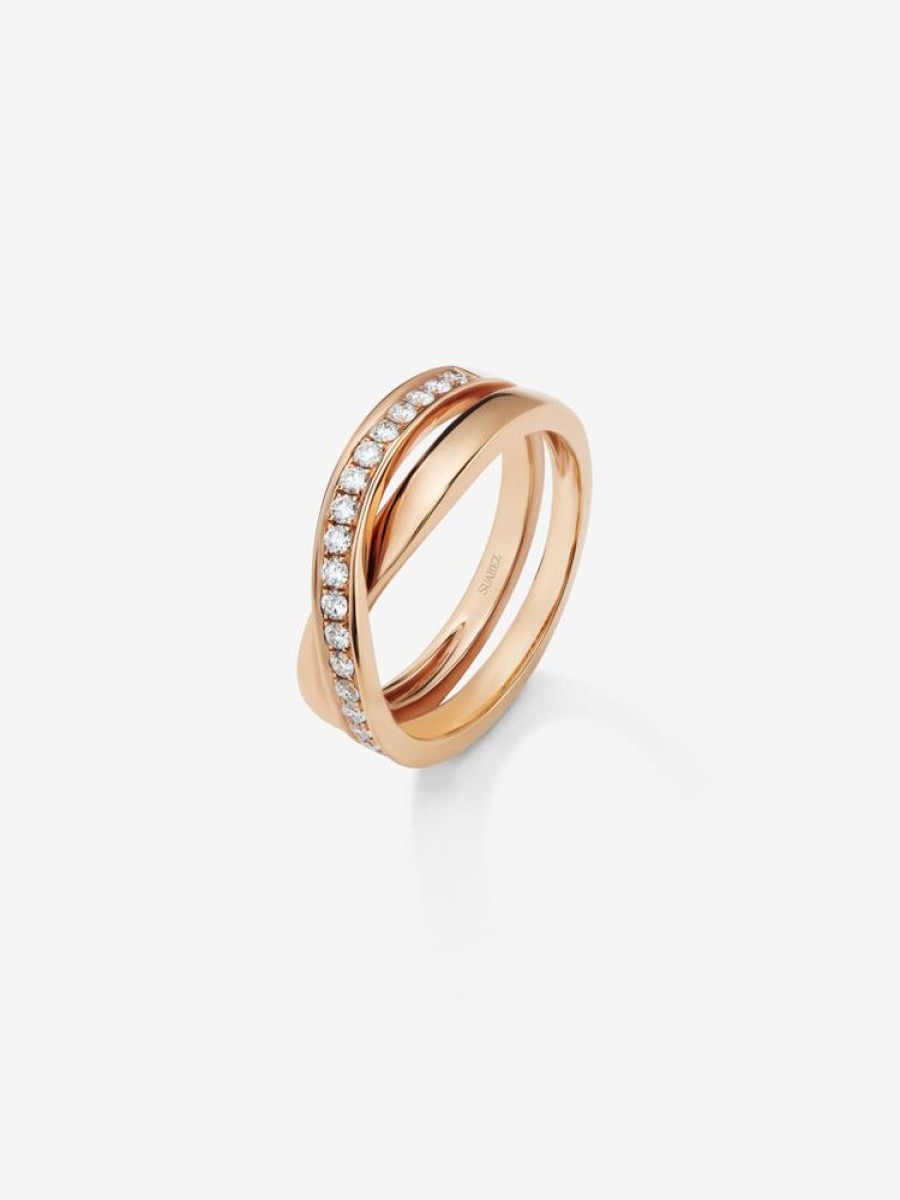 Joyeria Joyería Suárez Anillos Con Diamantes | Anillo Cruzado De Oro Rosa De 18K Con Diamantes