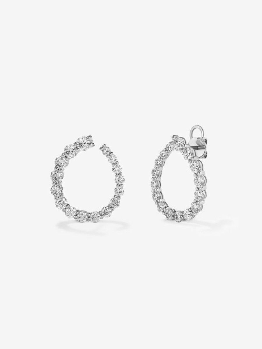 Joyeria Joyería Suárez Pendientes Con Diamantes | Pendientes De Aro Abiertos De Oro Blanco De 18K Con Diamantes Blancos En Talla Brillante De 3,01 Cts