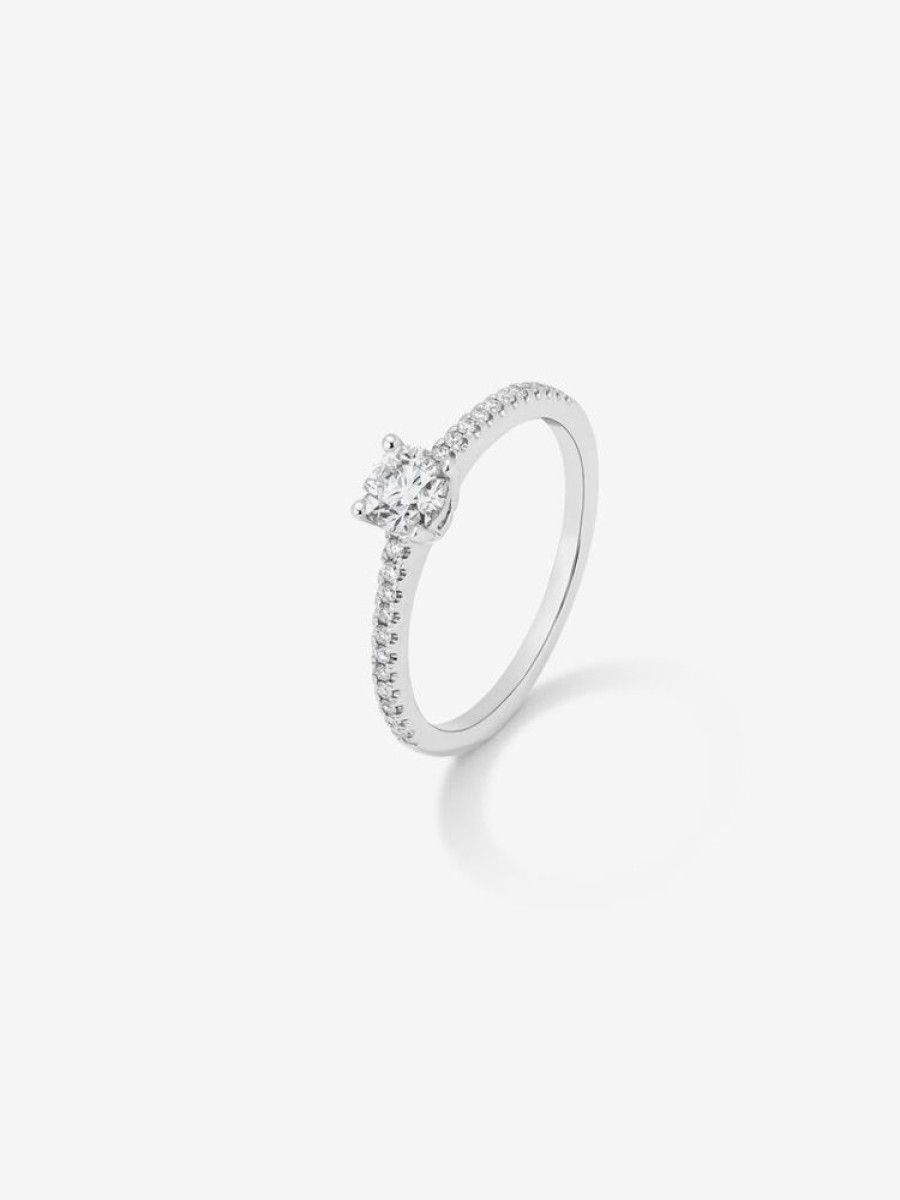 Joyeria Joyería Suárez Anillos Con Diamantes | Anillo Solitario De Compromiso De Oro Blanco De 18K Con Diamantes