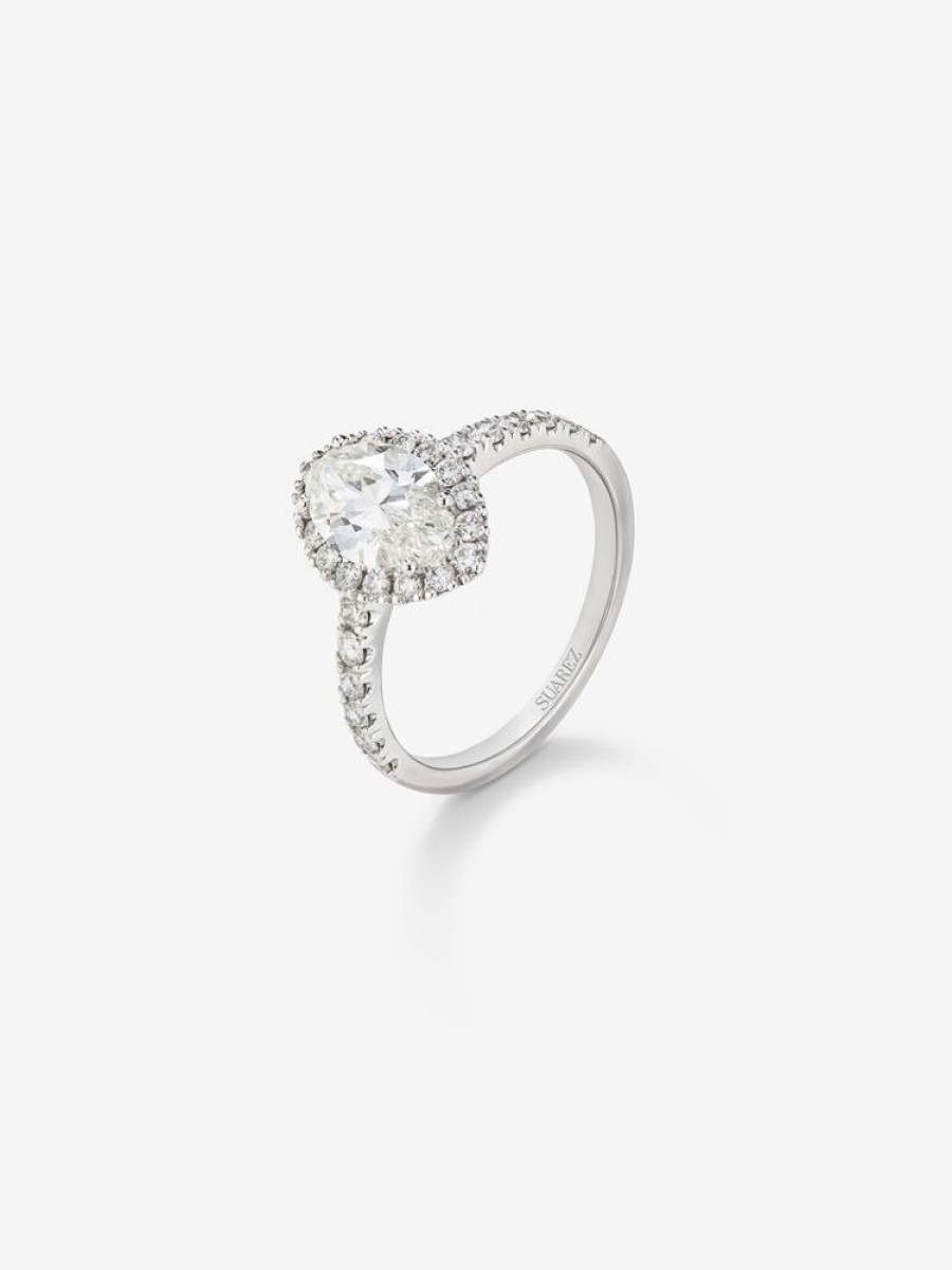 Joyeria Joyería Suárez Anillos Con Diamantes | Anillo Solitario De Oro Blanco De 18K Con Orla De Diamantes