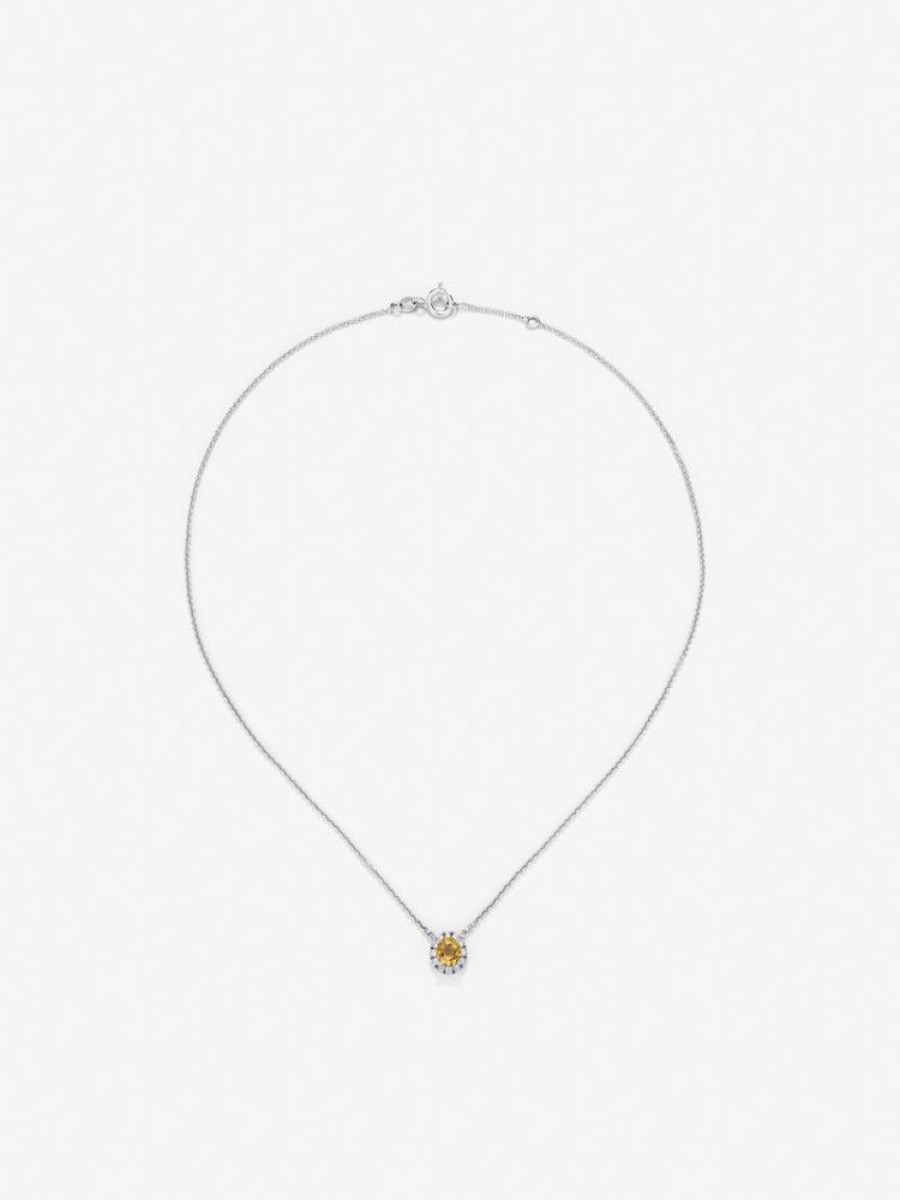 Joyeria Joyería Suárez Collares De Oro | Colgante Cadena De Oro Blanco De 18K Con Citrino