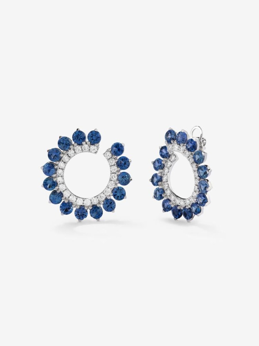 Joyeria Joyería Suárez Pendientes Con Diamantes | Pendientes De Aro De Oro Blanco De 18K Con Zafiros Azules En Talla Brillante De 5,85 Cts Y Diamantes Blancos En Talla Brillante De 1 Cts