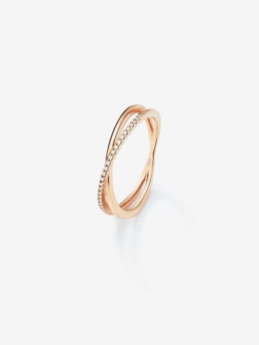 Joyeria Joyería Suárez Anillos Con Diamantes | Anillo Cruzado De Oro Rosa De 18K Con Diamantes