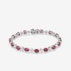 Joyeria Joyería Suárez Brazaletes | Pulsera Riviere De Oro Blanco De 18K Con Rubies Rojos En Talla Oval De 10,16 Cts Y Diamantes Blancos En Talla Princesa De 2,69 Cts