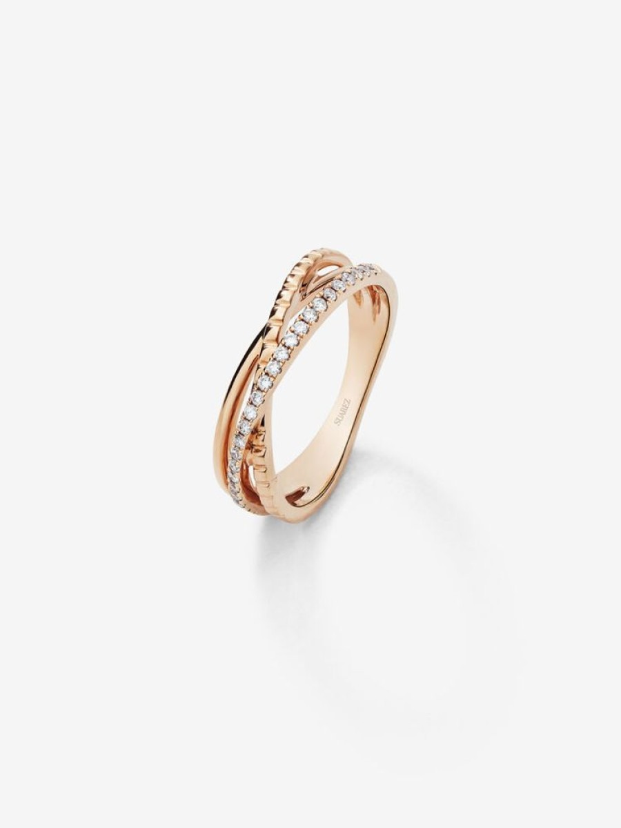 Joyeria Joyería Suárez Anillos Con Diamantes | Anillo Triple Brazo Cruzado De Oro Rosa De 18K Con Diamantes