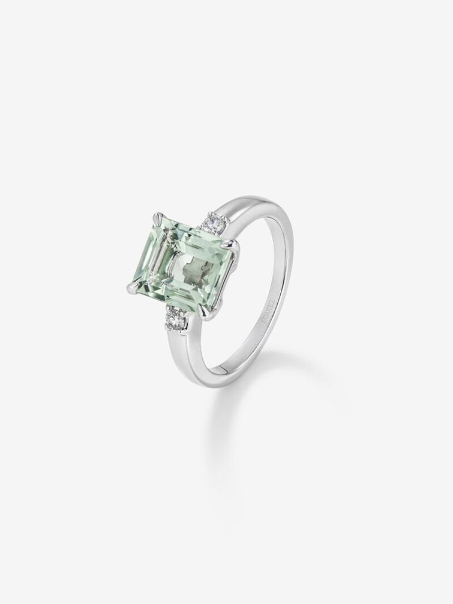 Joyeria Joyería Suárez Anillos De Plata | Anillo De Plata Con Amatista Verde Y Diamantes