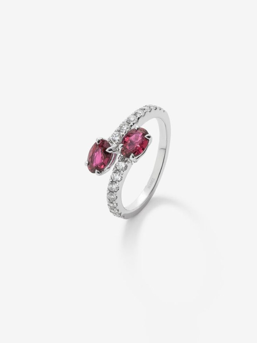 Joyeria Joyería Suárez Anillos Con Rubies | Anillo Tu Y Yo De Oro Blanco De 18K Con Rubi Y Diamante