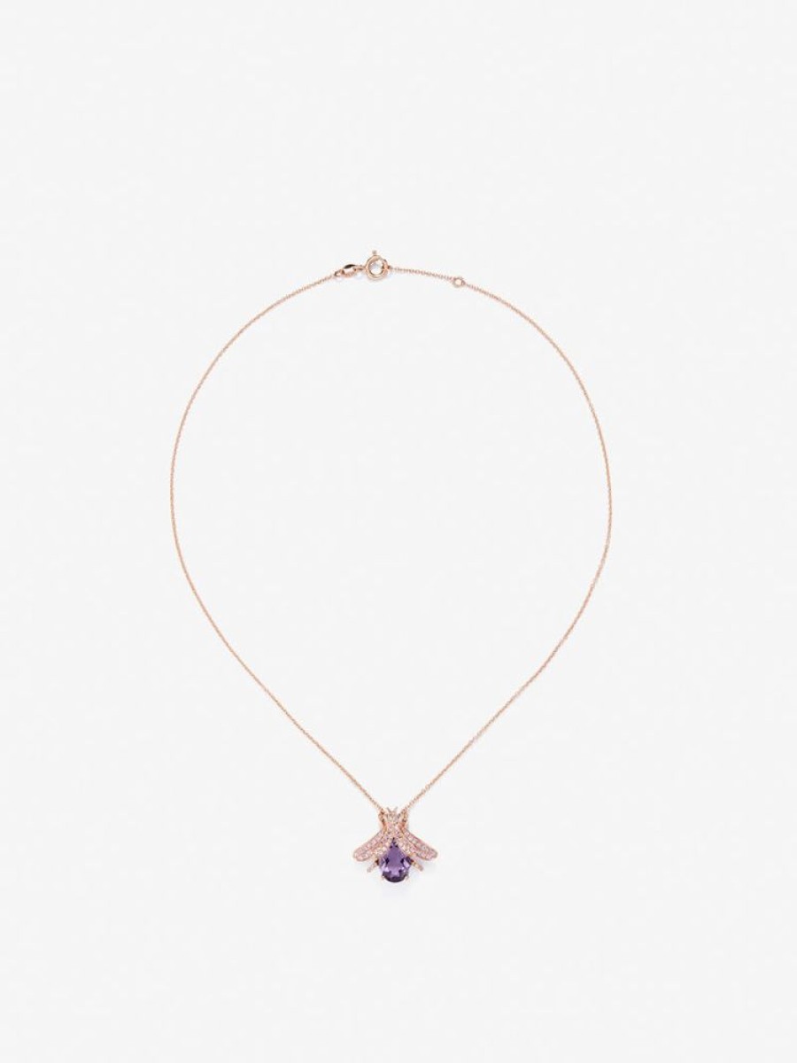 Joyeria Joyería Suárez Collares De Oro | Colgante Cadena Insecto De Oro Rosa De 18K Con Amatista Y Zafiro Rosa