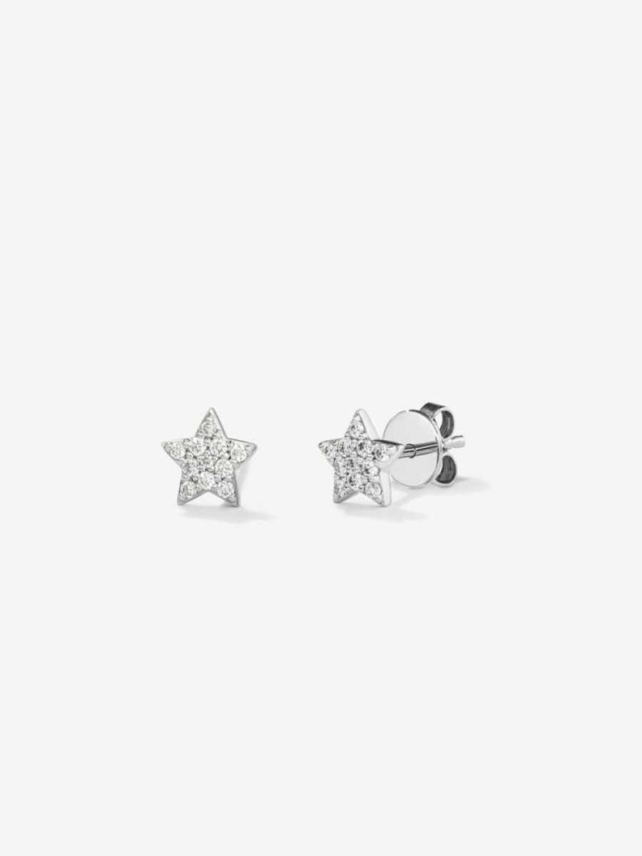 Joyeria Joyería Suárez Pendientes Con Diamantes | Pendientes De Estrella De Oro Blanco De 18K Y Diamantes