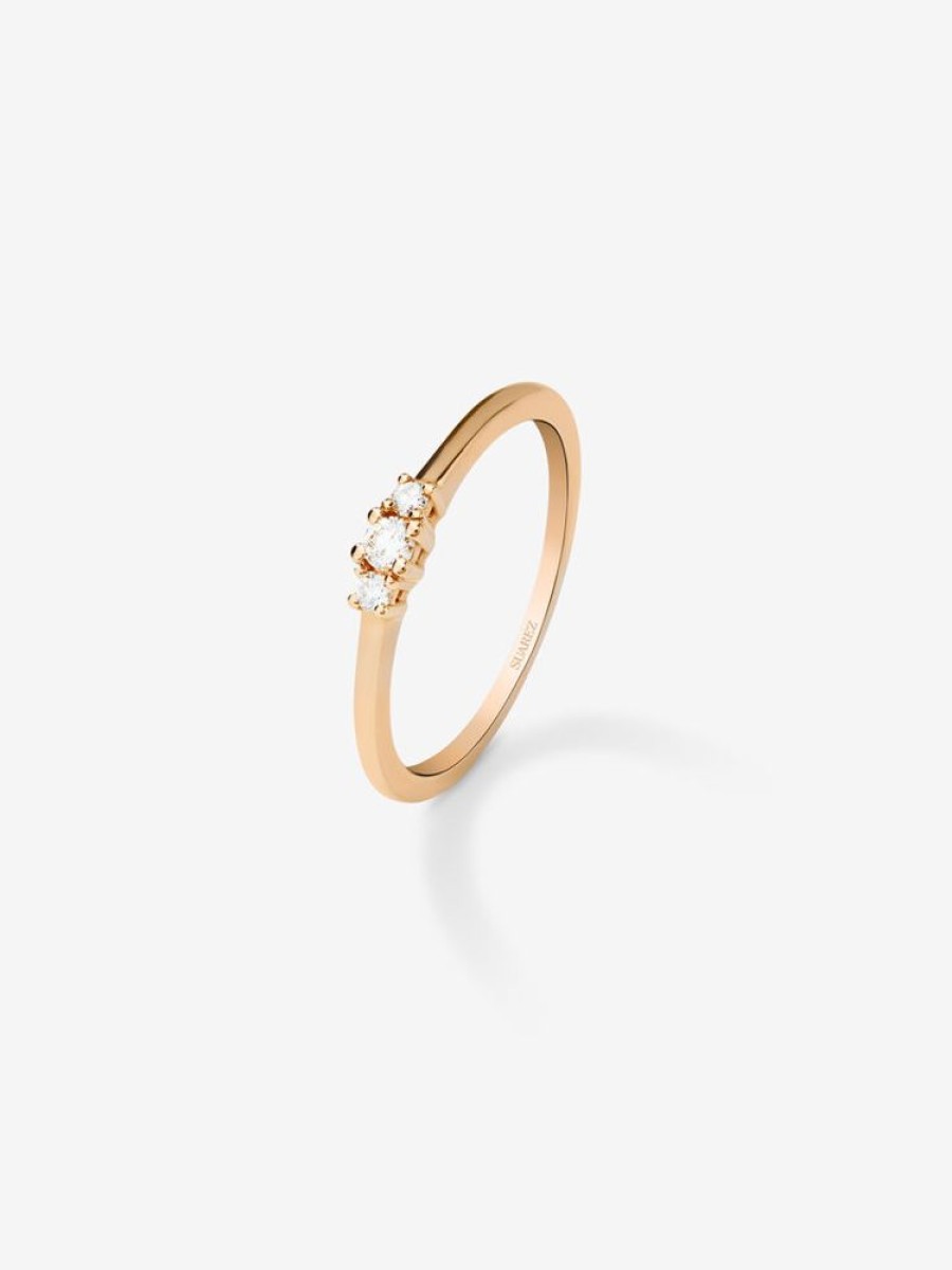 Joyeria Joyería Suárez Anillos Con Diamantes | Anillo Tresillo De Oro Rosa De 18K Con Diamantes