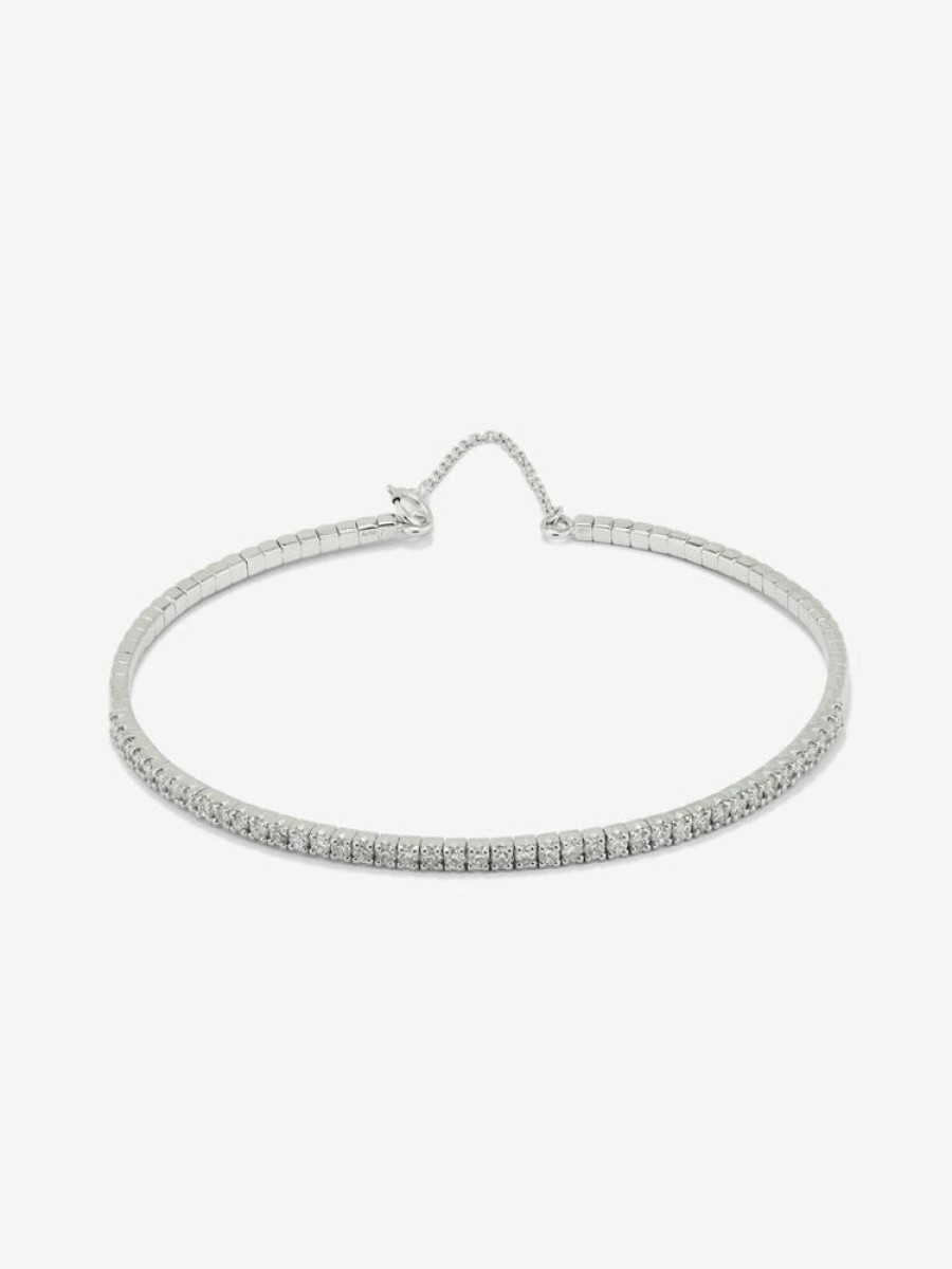 Joyeria Joyería Suárez Pulseras De Oro | Pulsera Rigida De Oro Blanco De 18K De Diamantes