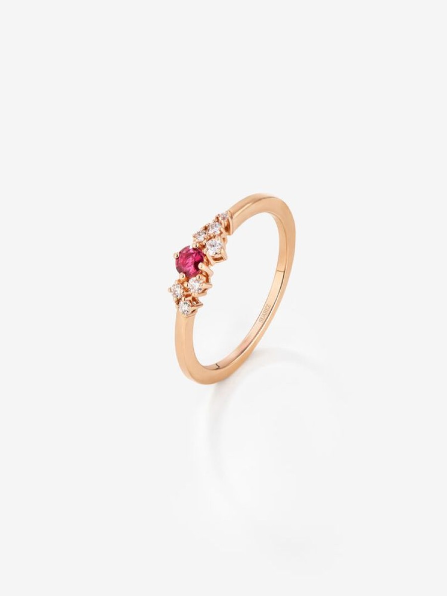 Joyeria Joyería Suárez Anillos Con Rubies | Anillo De Oro Rosa De 18K Con Rubi Y Diamantes