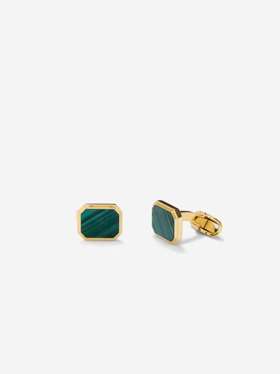 Joyeria Joyería Suárez | Gemelos De Oro Amarillo De 18K Con Malaquita Verde De 6,7 Cts