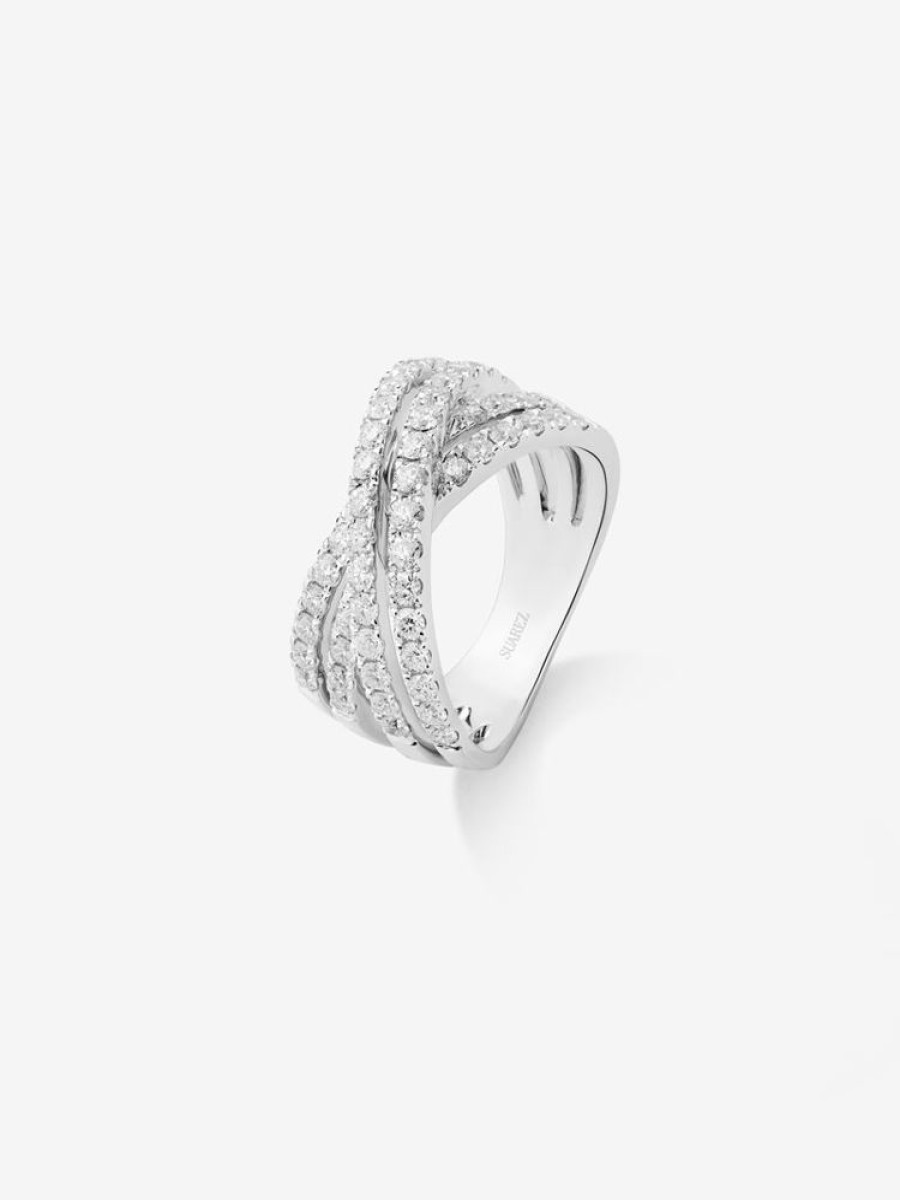 Joyeria Joyería Suárez Anillos Con Diamantes | Anillo Cruzado De Oro Blanco De 18K De Diamantes