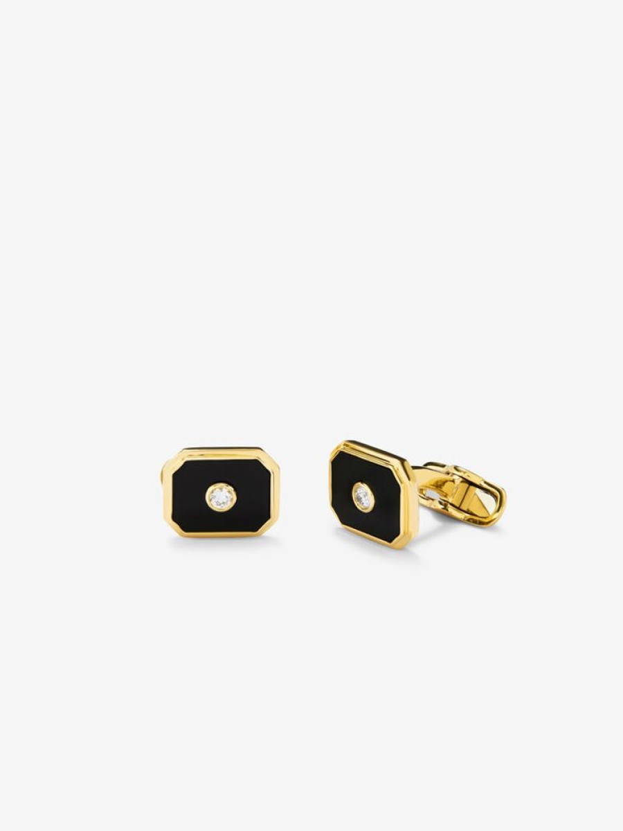 Joyeria Joyería Suárez | Gemelos De Oro Amarillo De 18K Con Onix Negro De 3,25 Cts Y Diamantes Blancos De 0,12 Cts