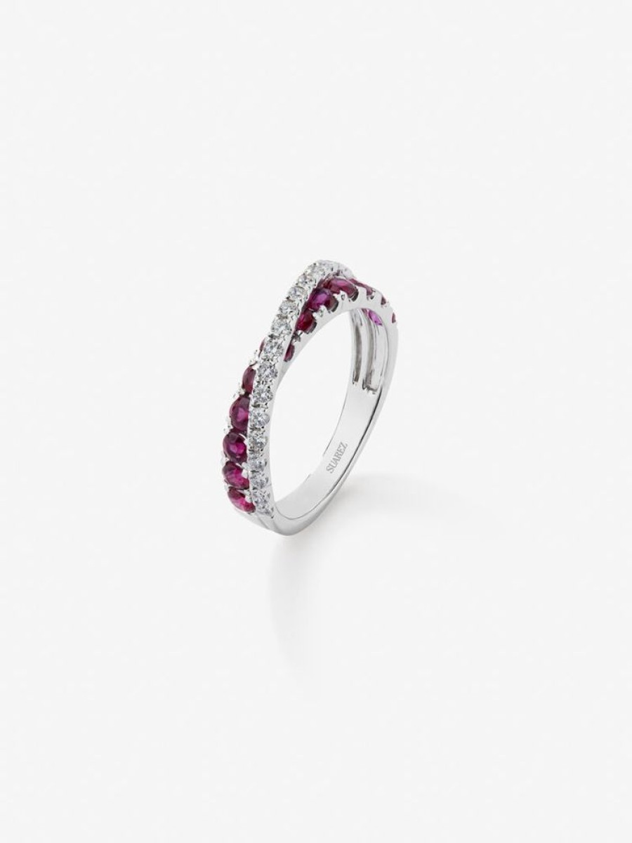 Joyeria Joyería Suárez Anillos Con Rubies | Anillo Cruzado De Oro Blanco De 18K Con Rubi Y Diamante