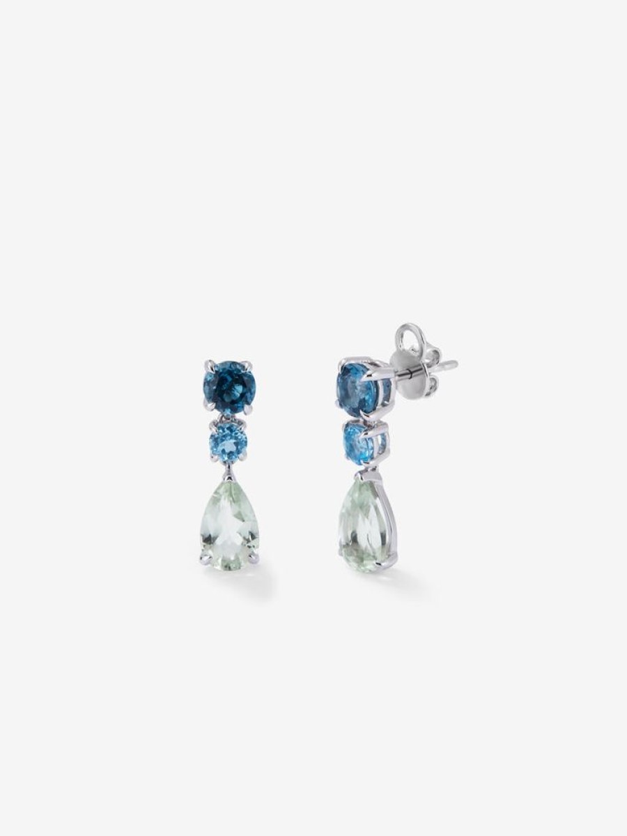 Joyeria Joyería Suárez Pendientes De Plata | Pendientes Largos De Plata 925 Con Topacios Y Amatista Verde