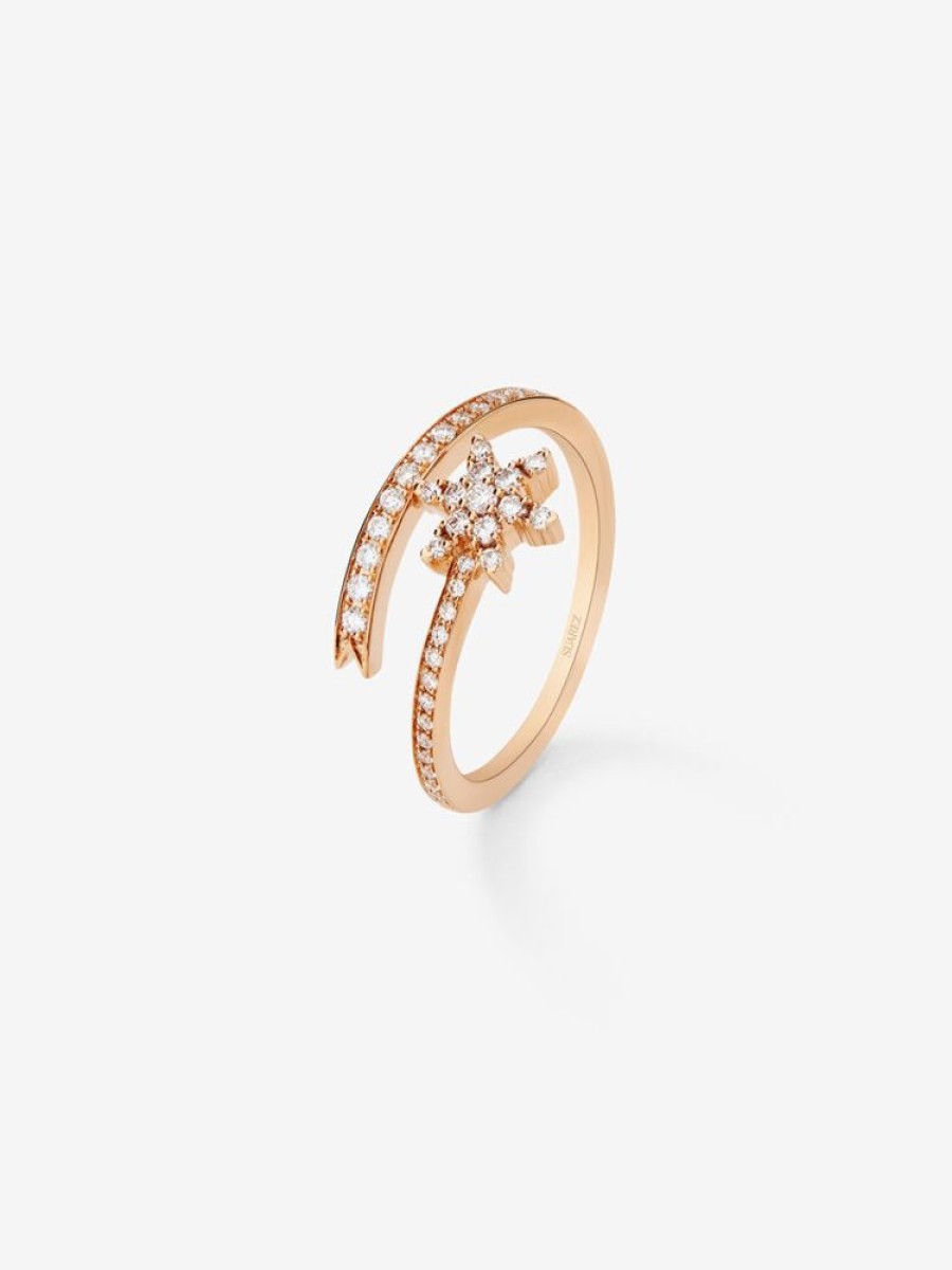 Joyeria Joyería Suárez Anillos Con Diamantes | Anillo Abierto Cruzado Estrella Fugaz De Oro Rosa De 18K Con Diamantes