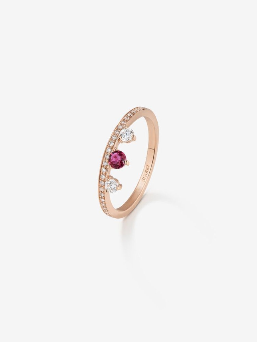 Joyeria Joyería Suárez Anillos Con Rubies | Anillo De Oro Rosa De 18K Con Rubi Y Diamantes