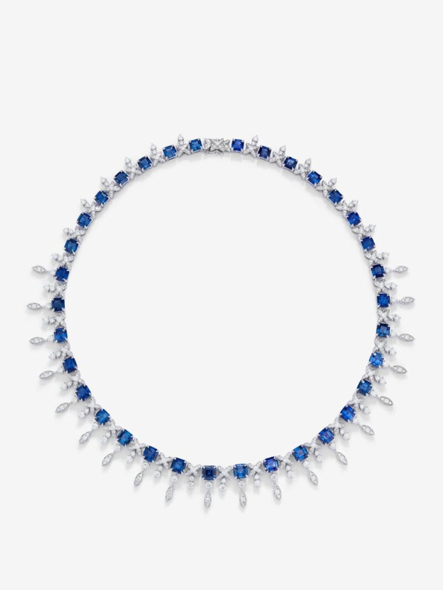 Joyeria Joyería Suárez Collares De Oro | Collar De Oro Blanco De 18K Con Zafiros Azules En Talla Princesa De 41,02 Cts Y Diamantes Blancos En Talla Brillante De 9,56 Cts