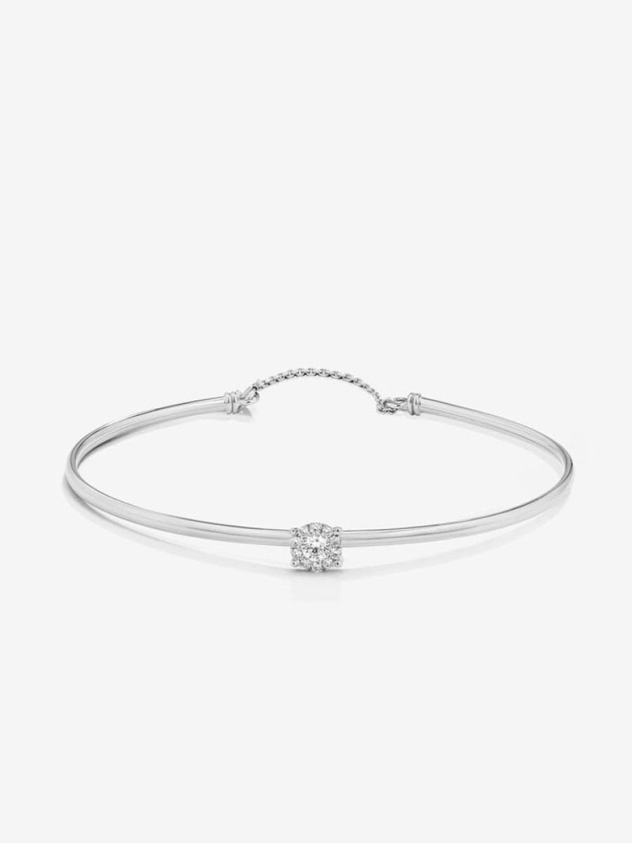 Joyeria Joyería Suárez Pulseras De Oro | Pulsera Rigida De Oro Blanco De 18K De Diamantes