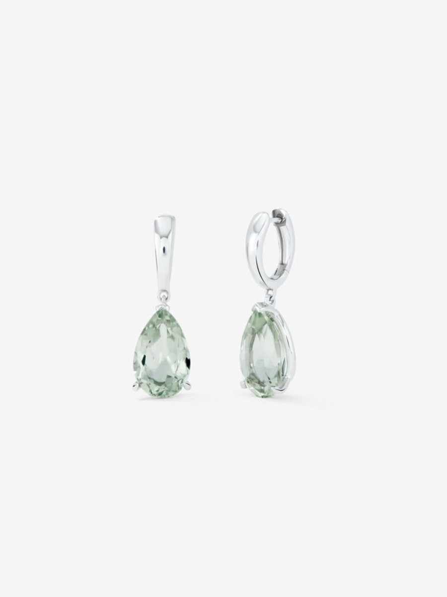 Joyeria Joyería Suárez Pendientes De Plata | Pendientes Aro De Plata 925 Con Amatista Verde Colgante