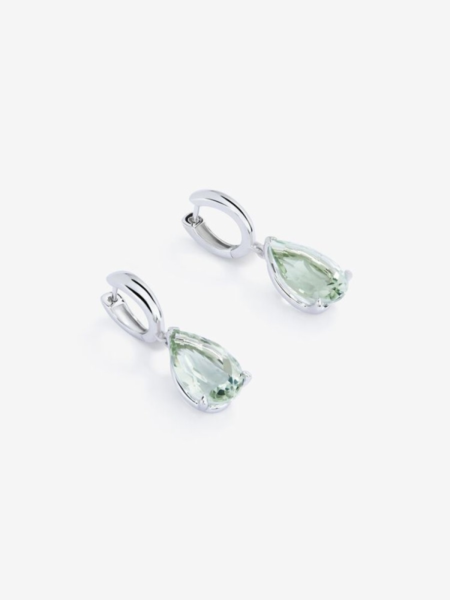 Joyeria Joyería Suárez Pendientes De Plata | Pendientes Aro De Plata 925 Con Amatista Verde Colgante