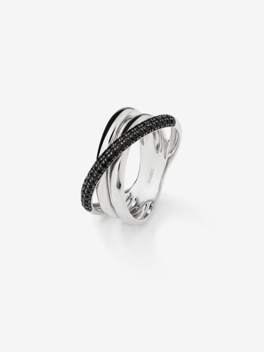 Joyeria Joyería Suárez Anillos De Plata | Anillo Ancho Triple Brazo De Plata 925 Con Espinelas