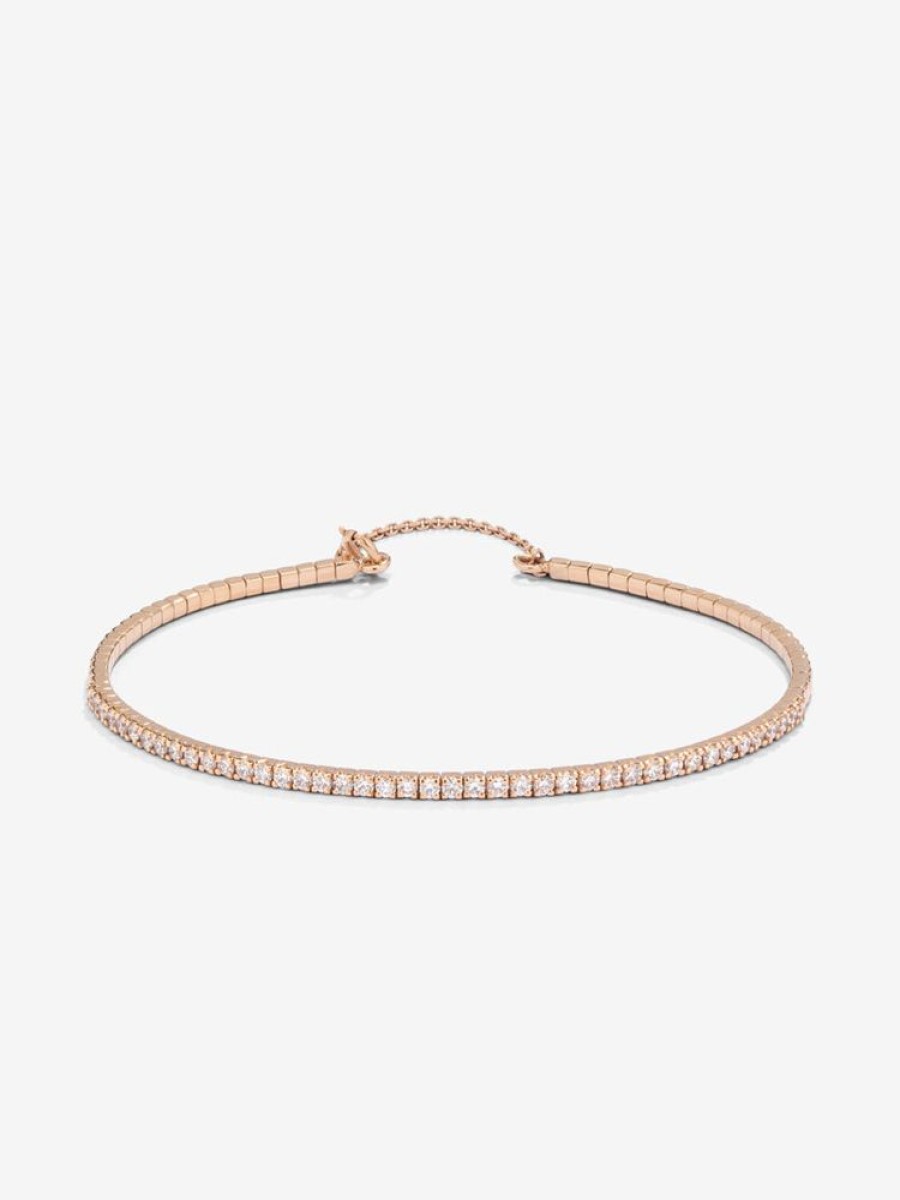 Joyeria Joyería Suárez Pulseras De Oro | Pulsera Semirrigida Fina De Oro Rosa De 18K Con Diamantes