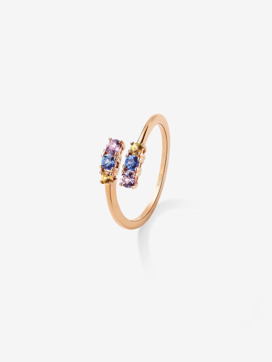 Joyeria Joyería Suárez Anillos Con Zafiros | Anillo Abierto De Oro Rosa De 18K Con Zafiro Multicolor