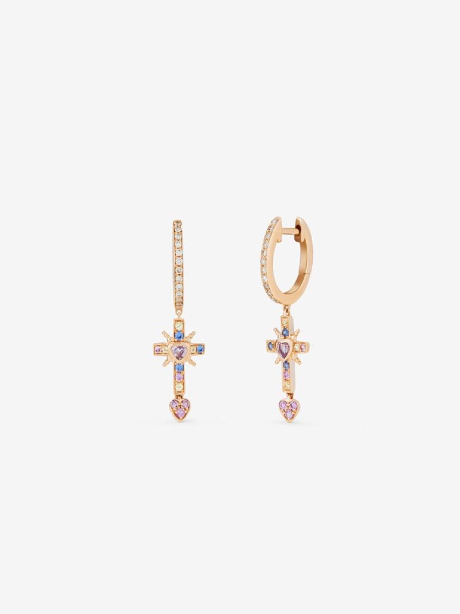 Joyeria Joyería Suárez Pendientes De Oro | Pendientes De Aro Con Colgante De Oro Rosa De 18K Con Zafiro Y Diamante