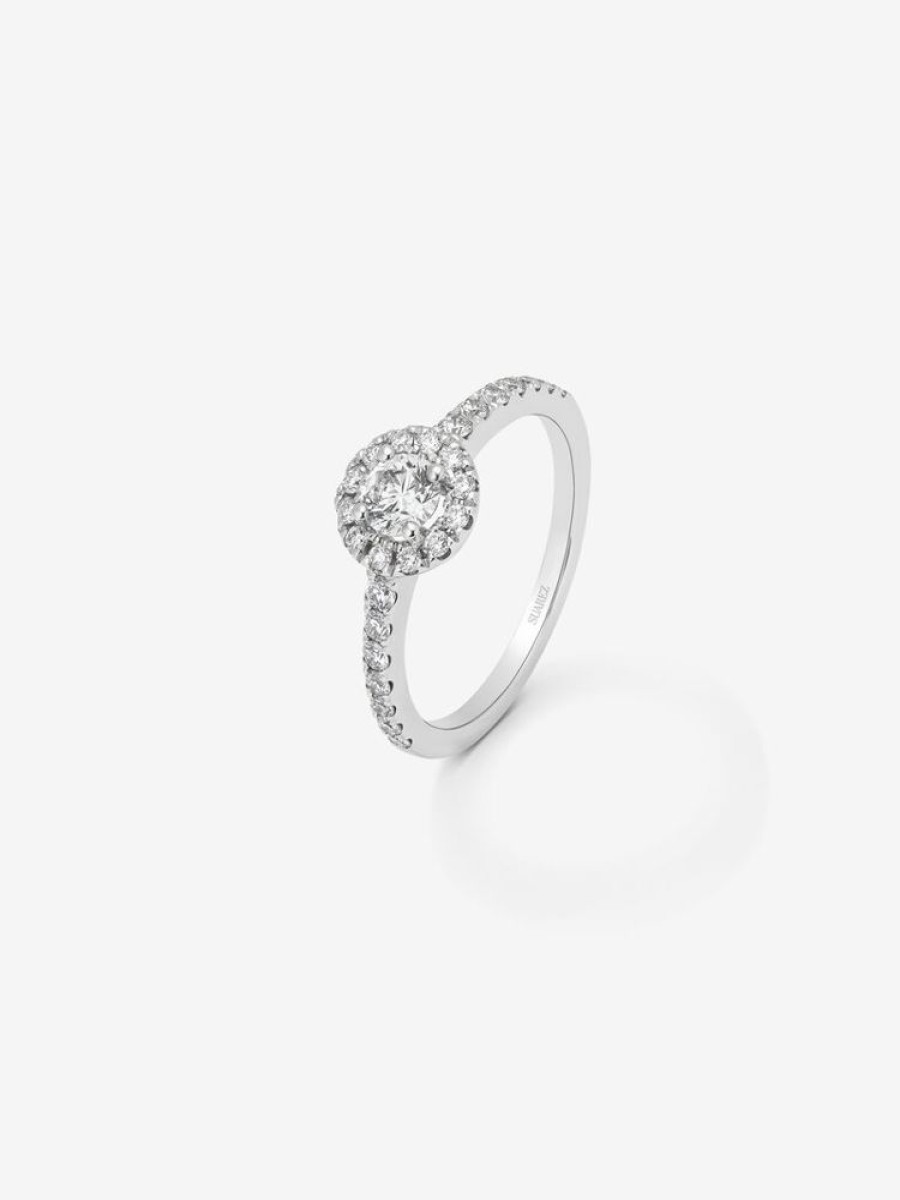 Joyeria Joyería Suárez Anillos Con Diamantes | Anillo Solitario Cruzado De Oro Blanco De 18K Con Diamante