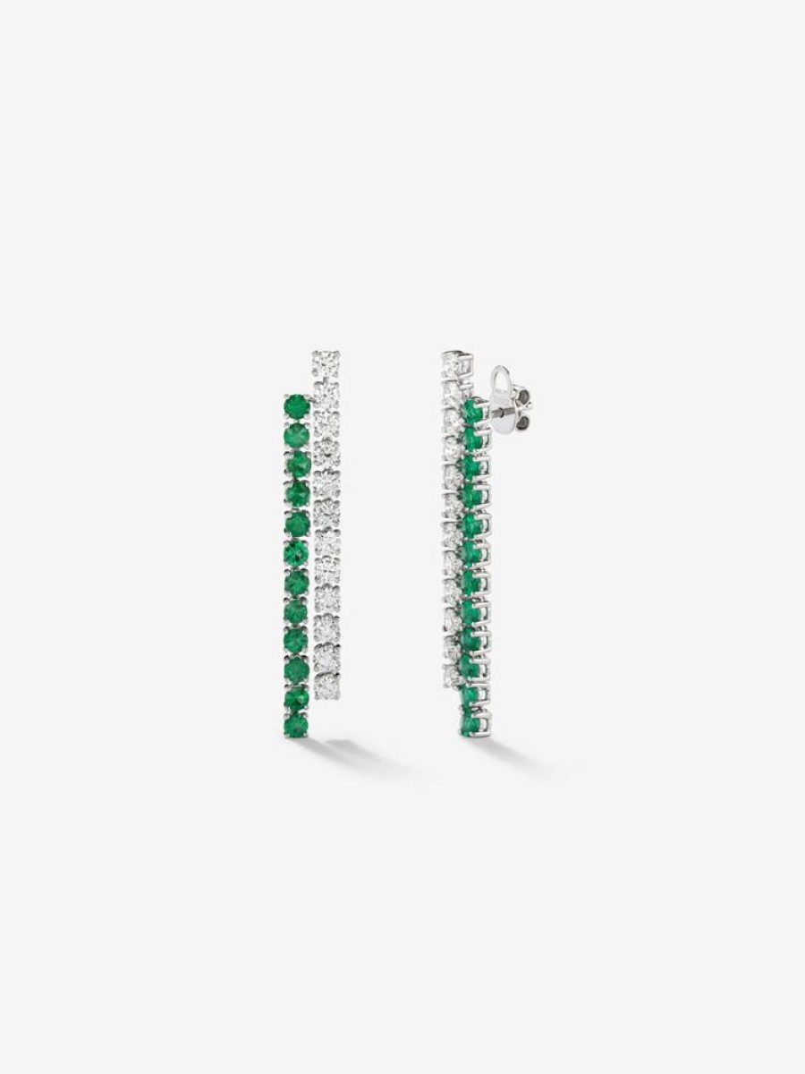 Joyeria Joyería Suárez Pendientes Con Diamantes | Pendientes De Oro Blanco De 18K Con Esmeraldas Verdes En Talla Oval De 2,21 Cts Y Diamantes Blancos En Talla Brillante De 2,57 Cts