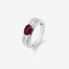 Joyeria Joyería Suárez Anillos De Oro | Anillo De Oro Blanco De 18K Con Rubi Rojo Pigeon Blod En Talla Oval De 1,49 Cts Y Diamantes Blancos En Talla Baguette Y Brillante De 0,81 Cts