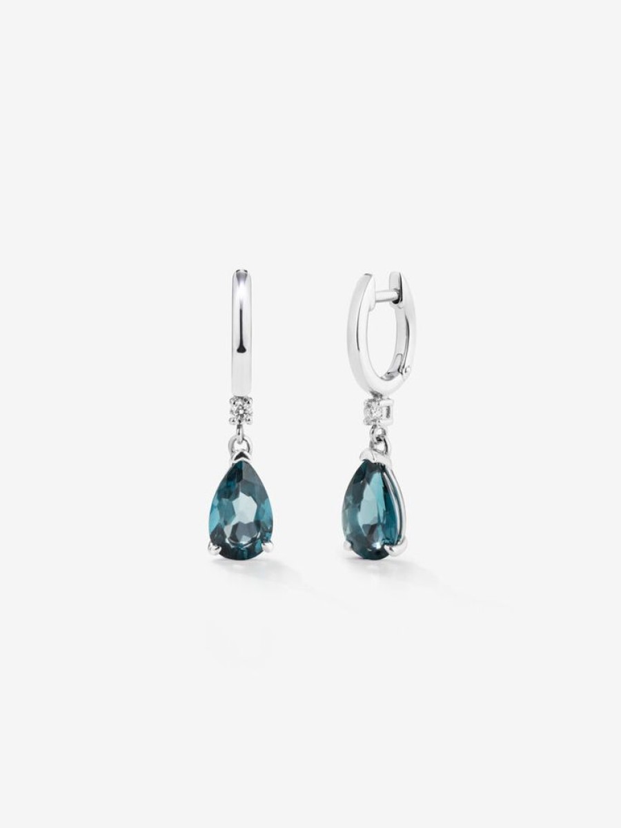 Joyeria Joyería Suárez Pendientes De Plata | Pendientes Aro De Plata 925 Con Topacio Y Diamante Colgante