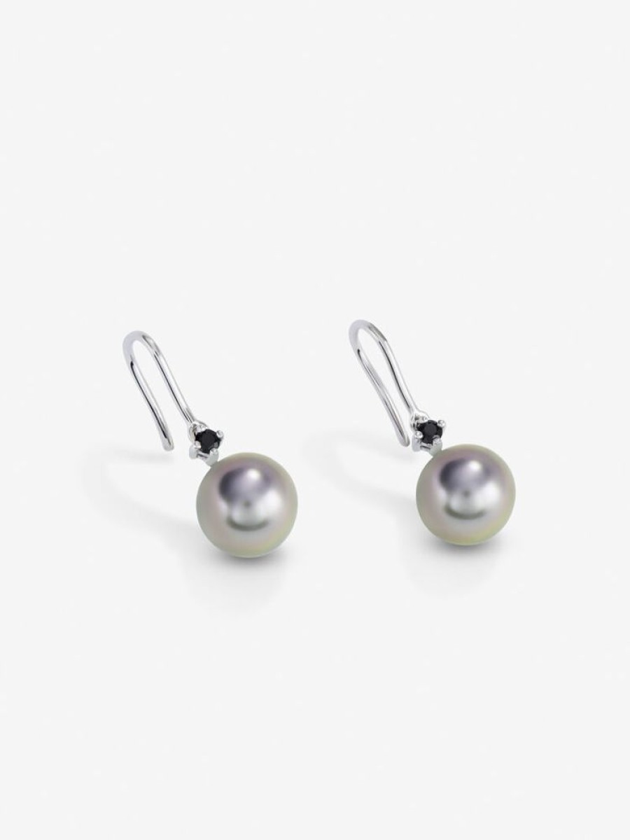 Joyeria Joyería Suárez Pendientes Con Perlas | Pendiente Colgante De Plata 925 Con Perla De Tahiti De 8,5 Mm Y Espinela